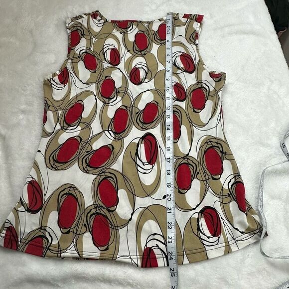 Tribal Women's M Drape Cowl Neck Sleeveless Top Abstract Red Gold Circle Print - Picture 9 of 9
